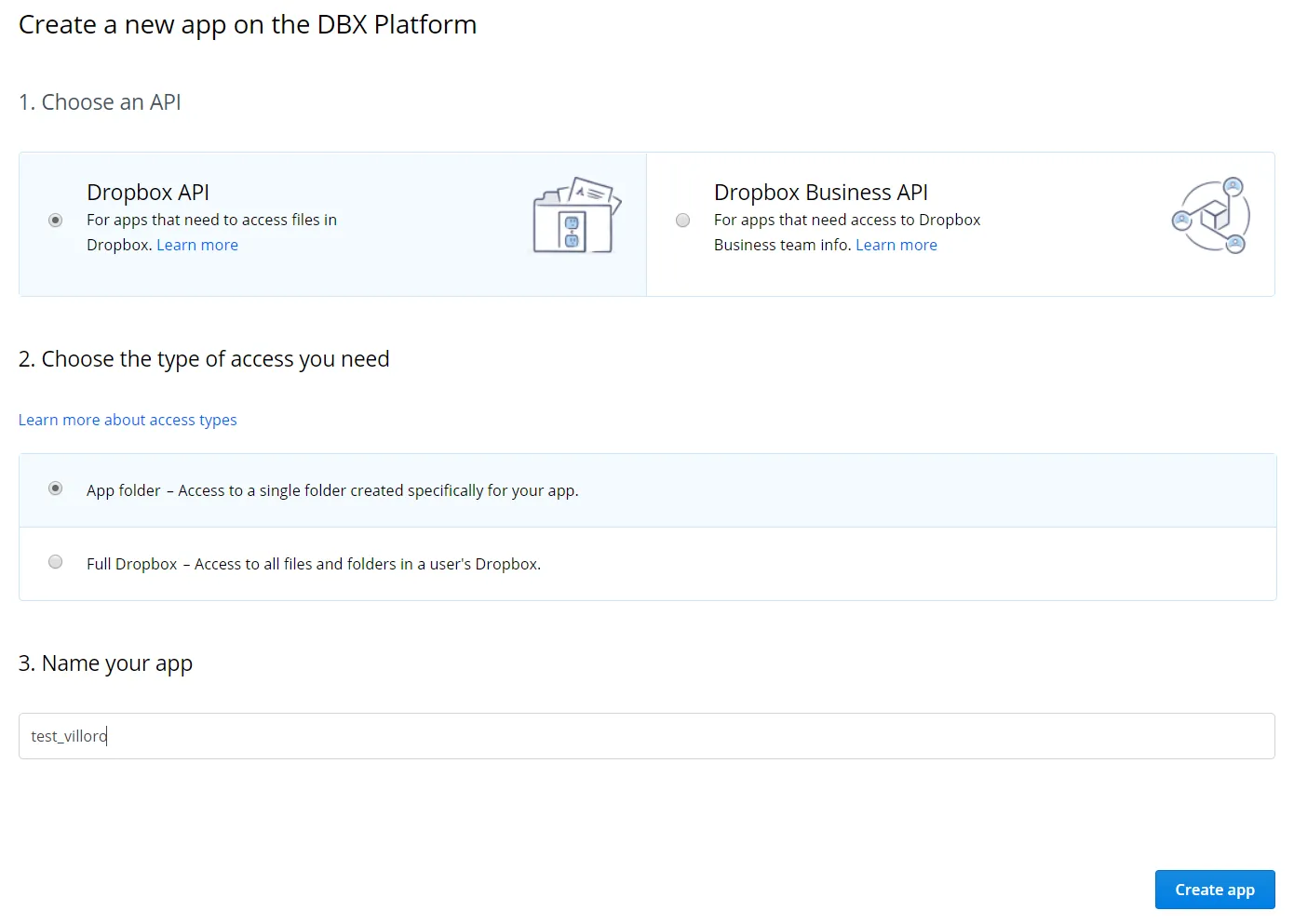 Dropbox Create APP