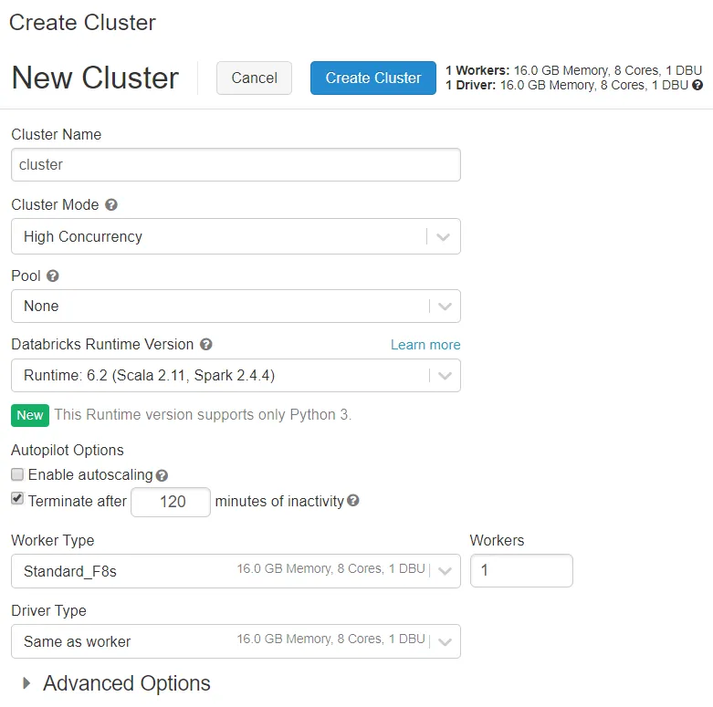 Databricks Cluster Creation