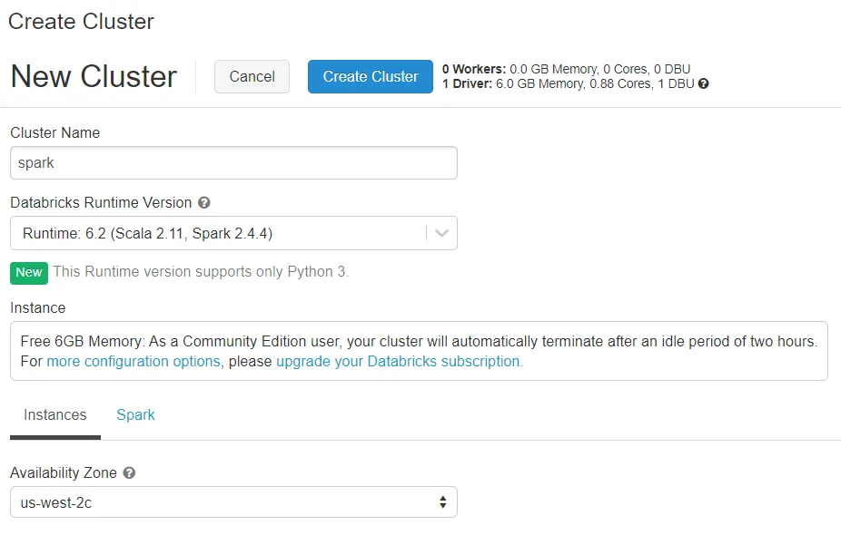 Databricks Cluster Creation CE