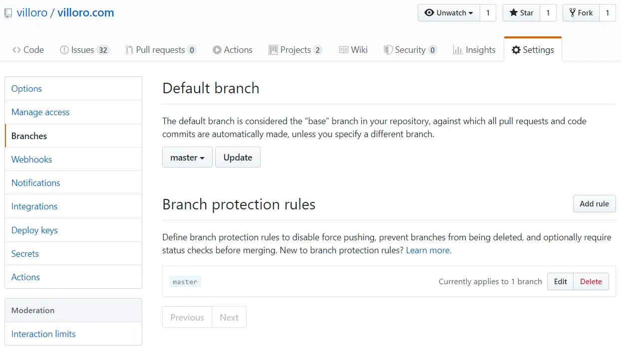 Github branch protection